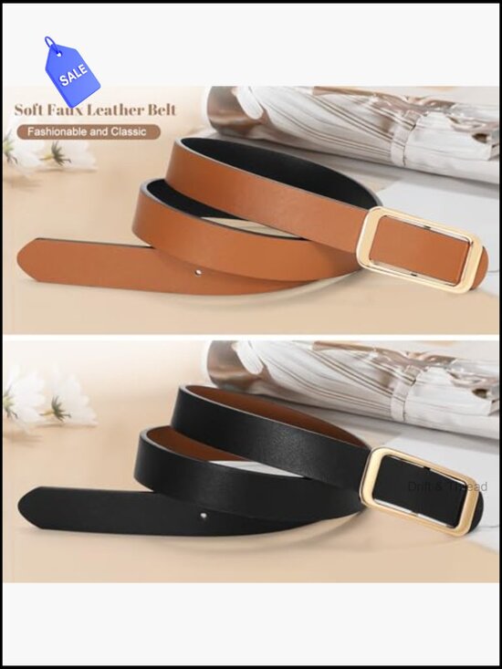 Reversible Faux Leather Belt with Gold Buckle - 0.9\